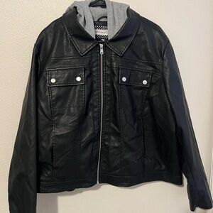 Alivia Ford Women’s Black Faux Leather Jacket With Gray Hoodie Insert Size 3X